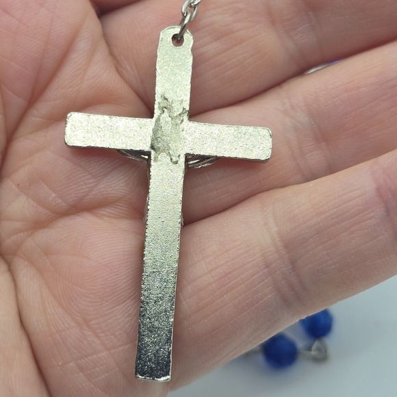 Catholic Rosary Plastic‎ Blue Facet Beads Silver Tone Cross - Picture 6 of 8